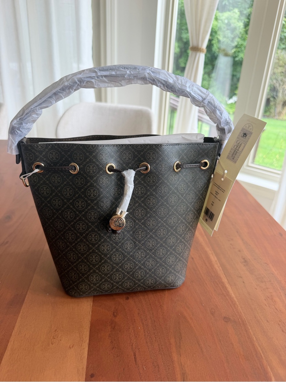 🤎✨ NWT Tory Burch T Monogram Coated Canvas Bucket Bag • French Press